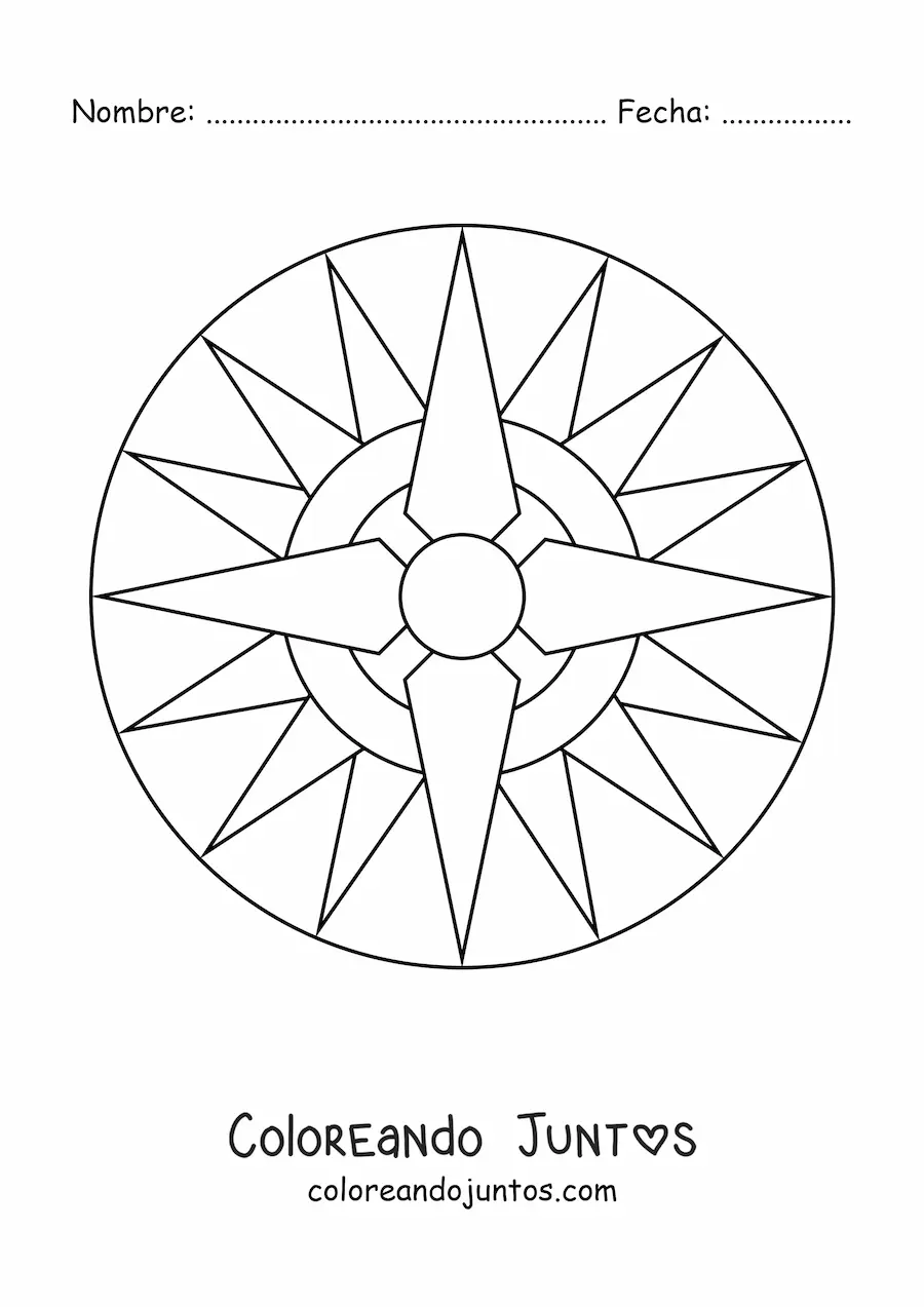 Imagen para colorear de un mandala fácil con figuras geométricas