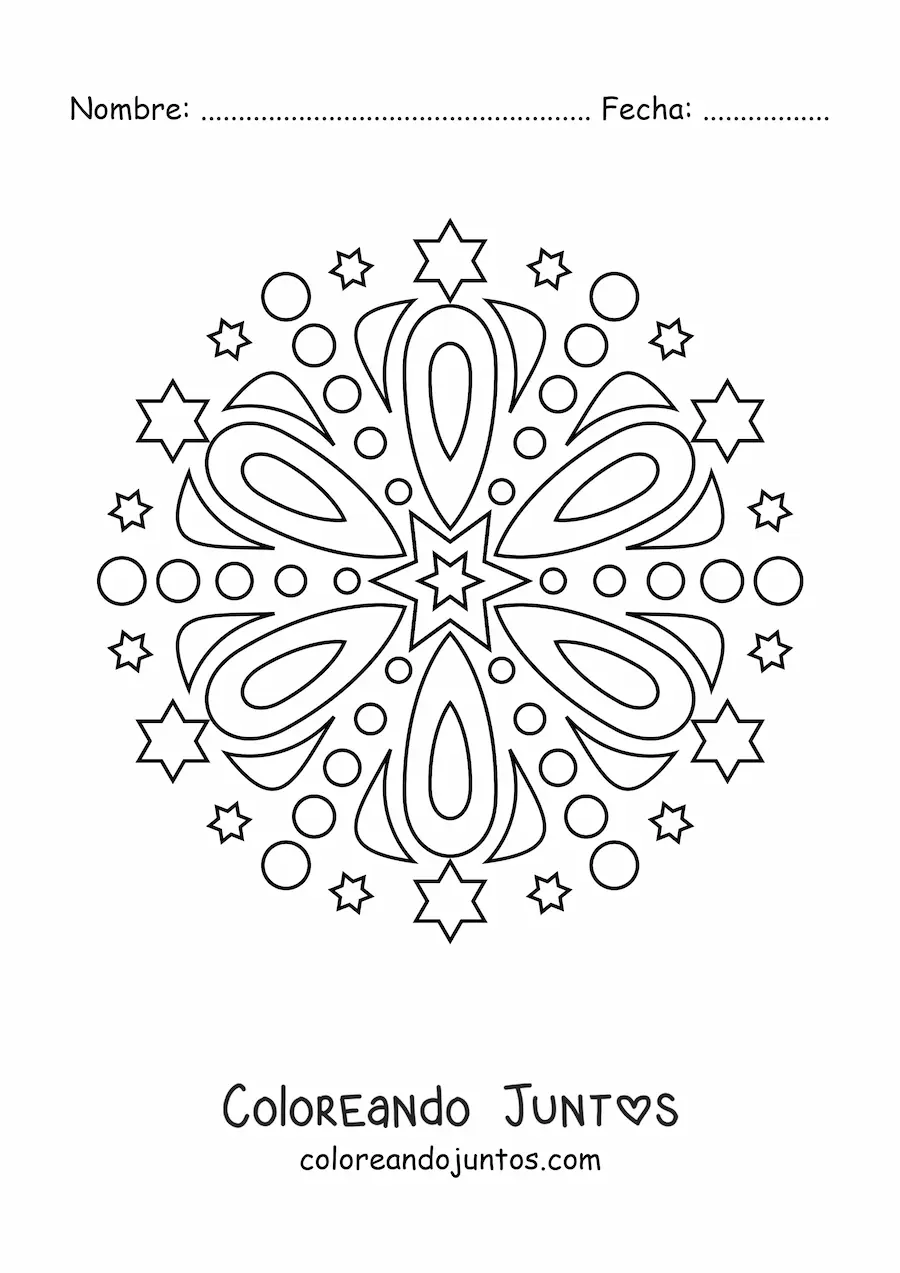 Imagen para colorear de un mandala fácil con estrellas