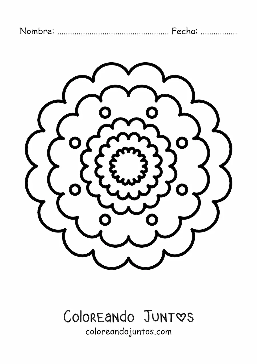 Imagen para colorear de un mandala fácil de flor para niños