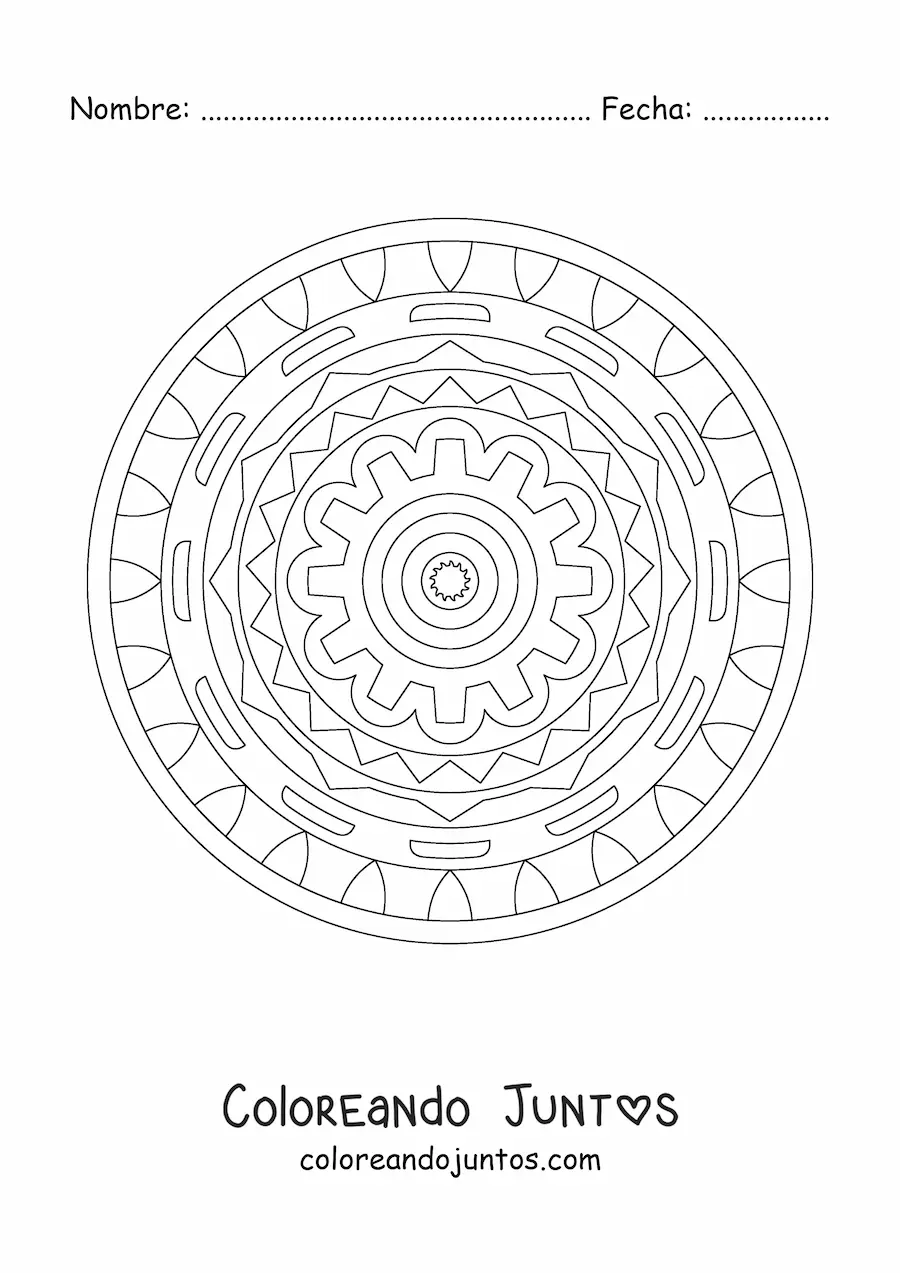 Imagen para colorear de un mandala con figuras geométricas