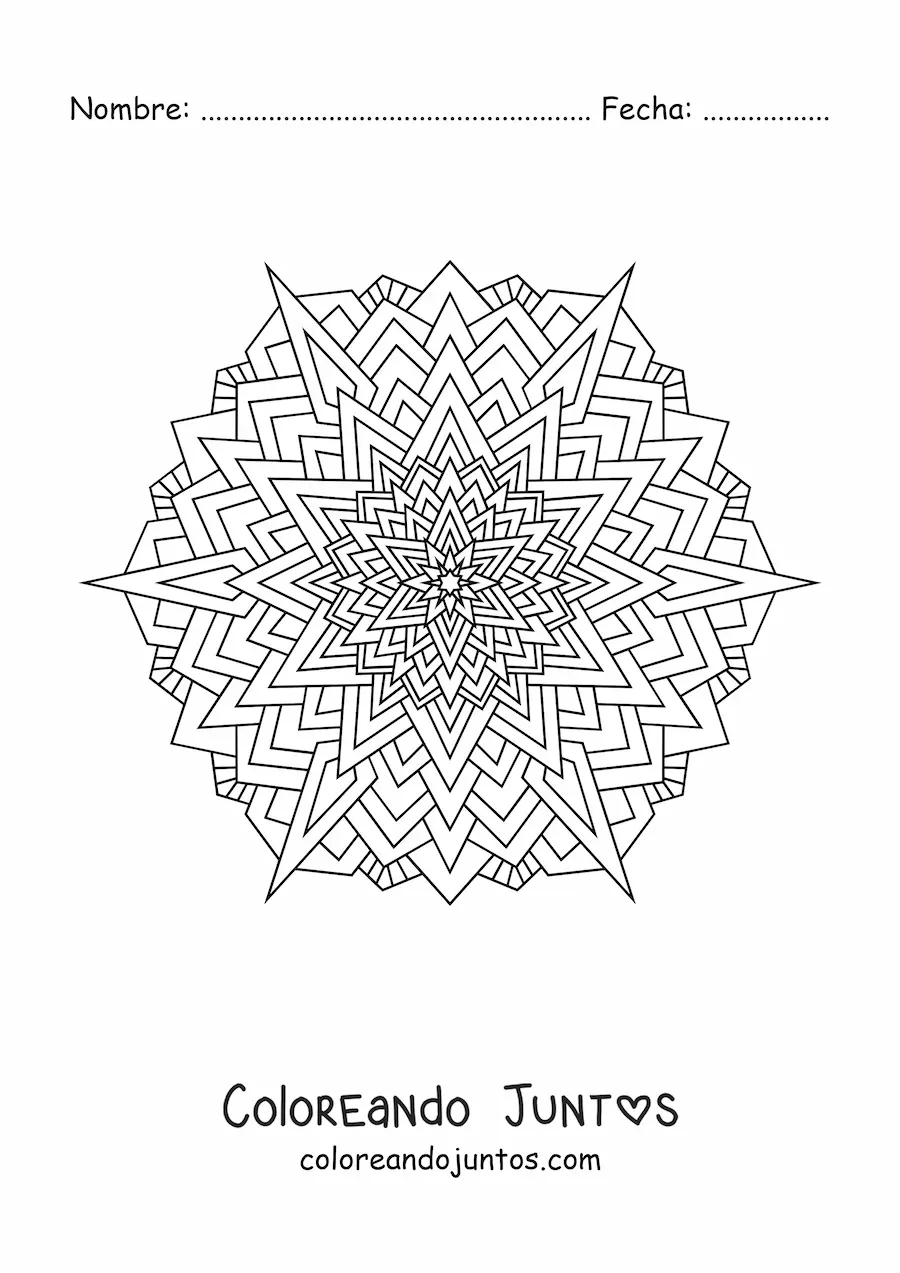 Imagen para colorear de un mandala con triángulos
