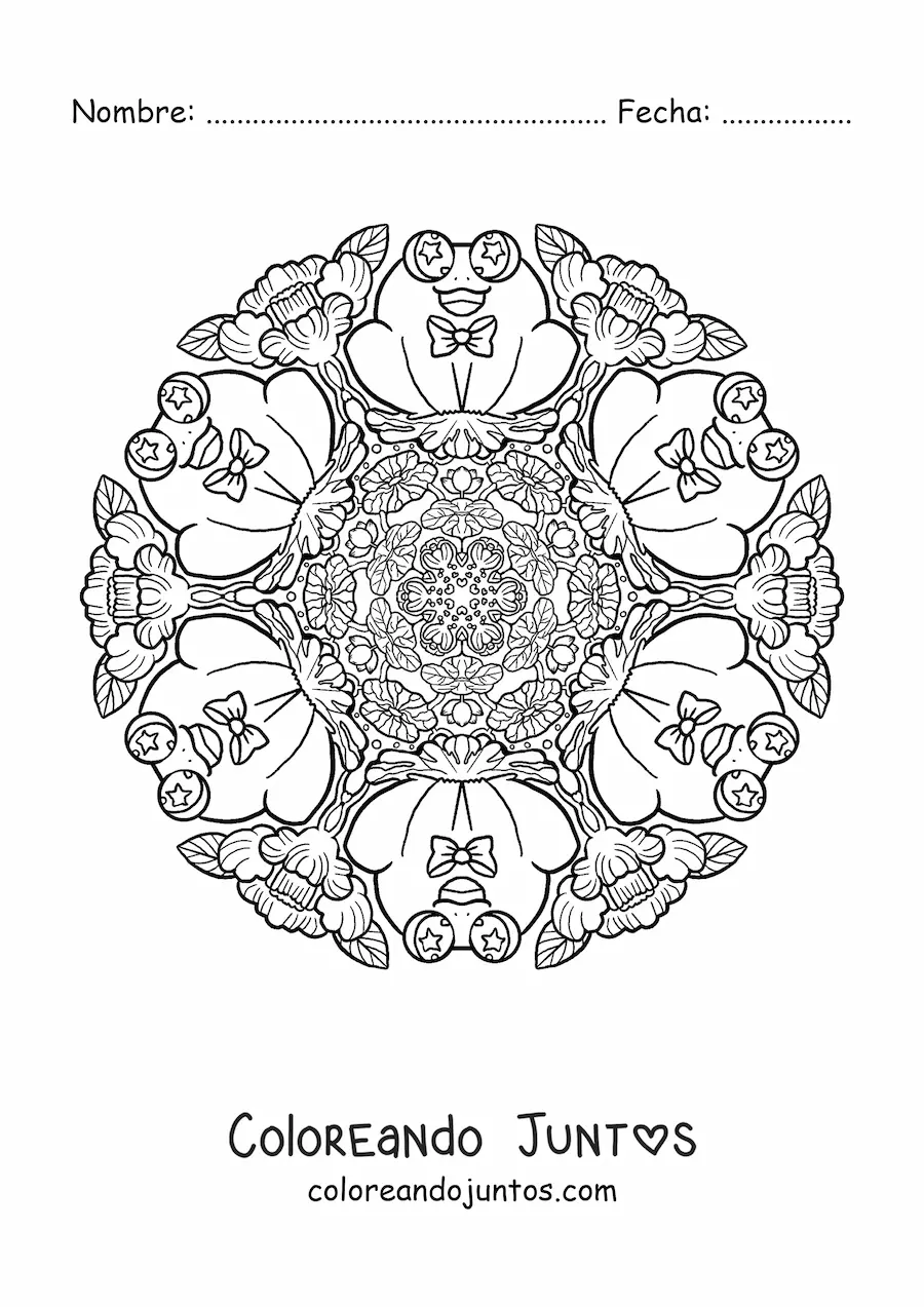 Imagen para colorear de mandala de sapos para niños de primaria