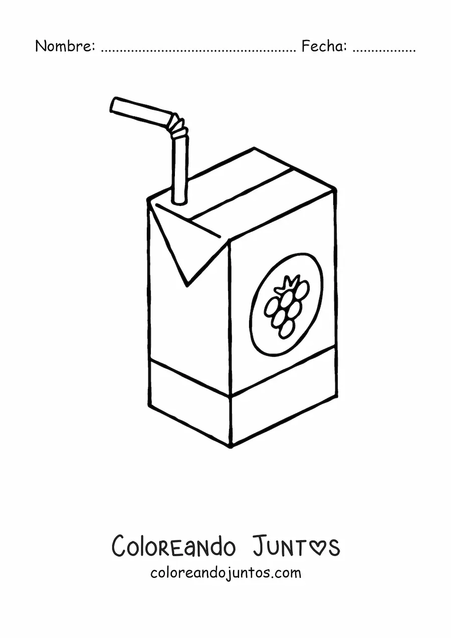Imagen para colorear de un jugo de uva en envase de cartón con popote