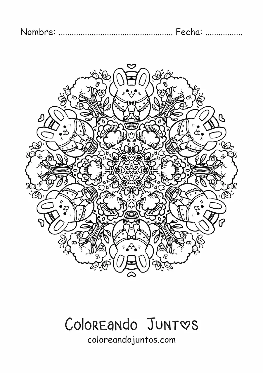 Imagen para colorear de mandala de conejo de Pascua