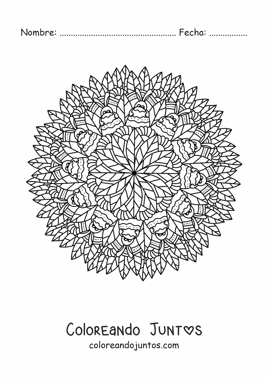 Imagen para colorear de mandala de conejo de Pascua