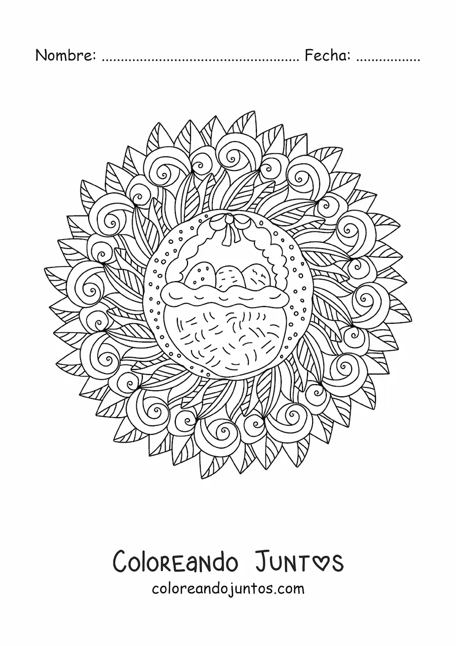 Imagen para colorear de mandala de huevos de Pascua