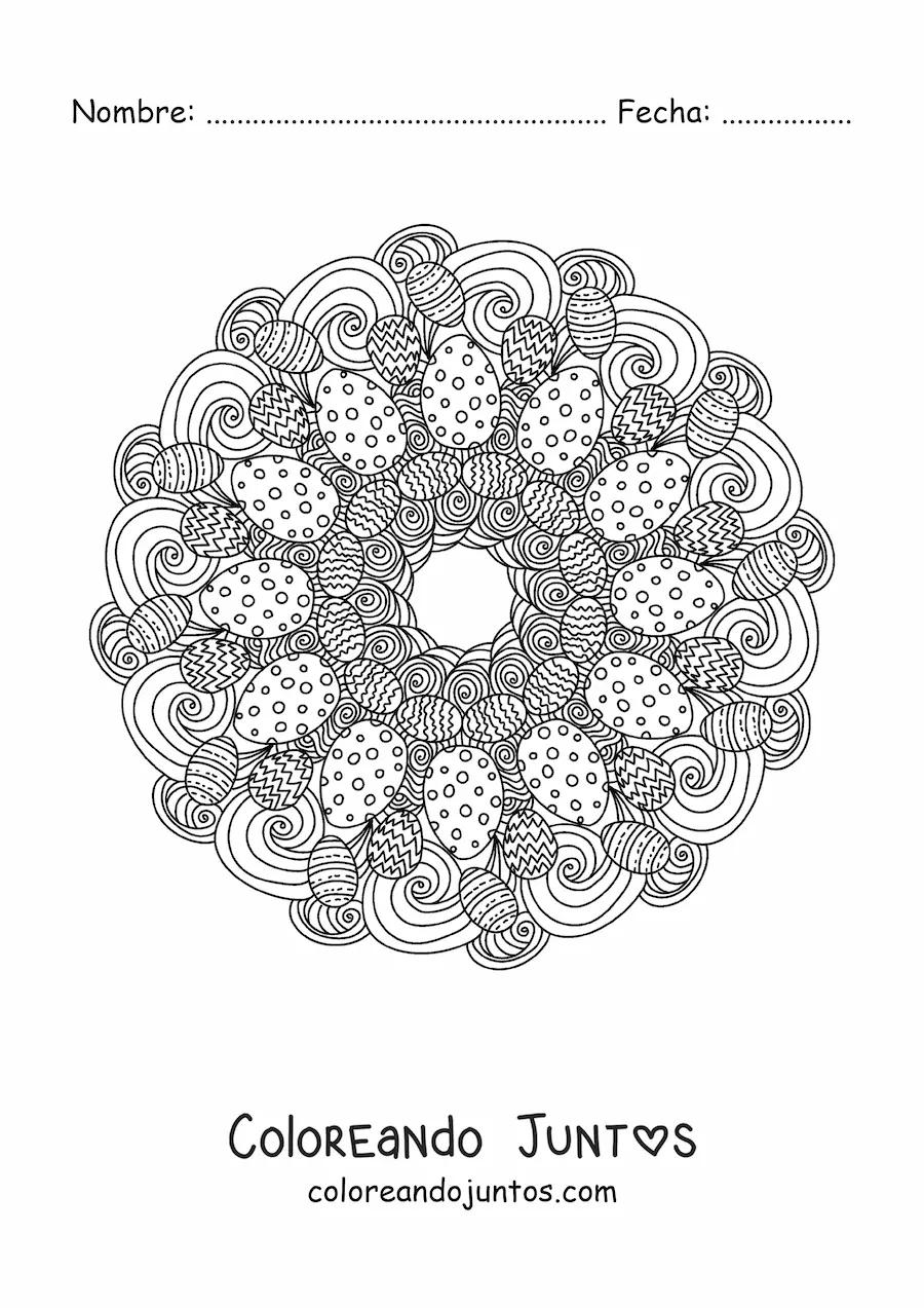 Imagen para colorear de mandala de huevos de Pascua estilo Zentangle