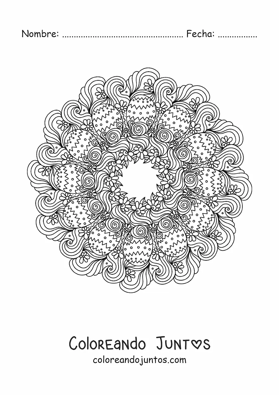 Imagen para colorear de mandala de huevos de Pascua estilo Zentangle