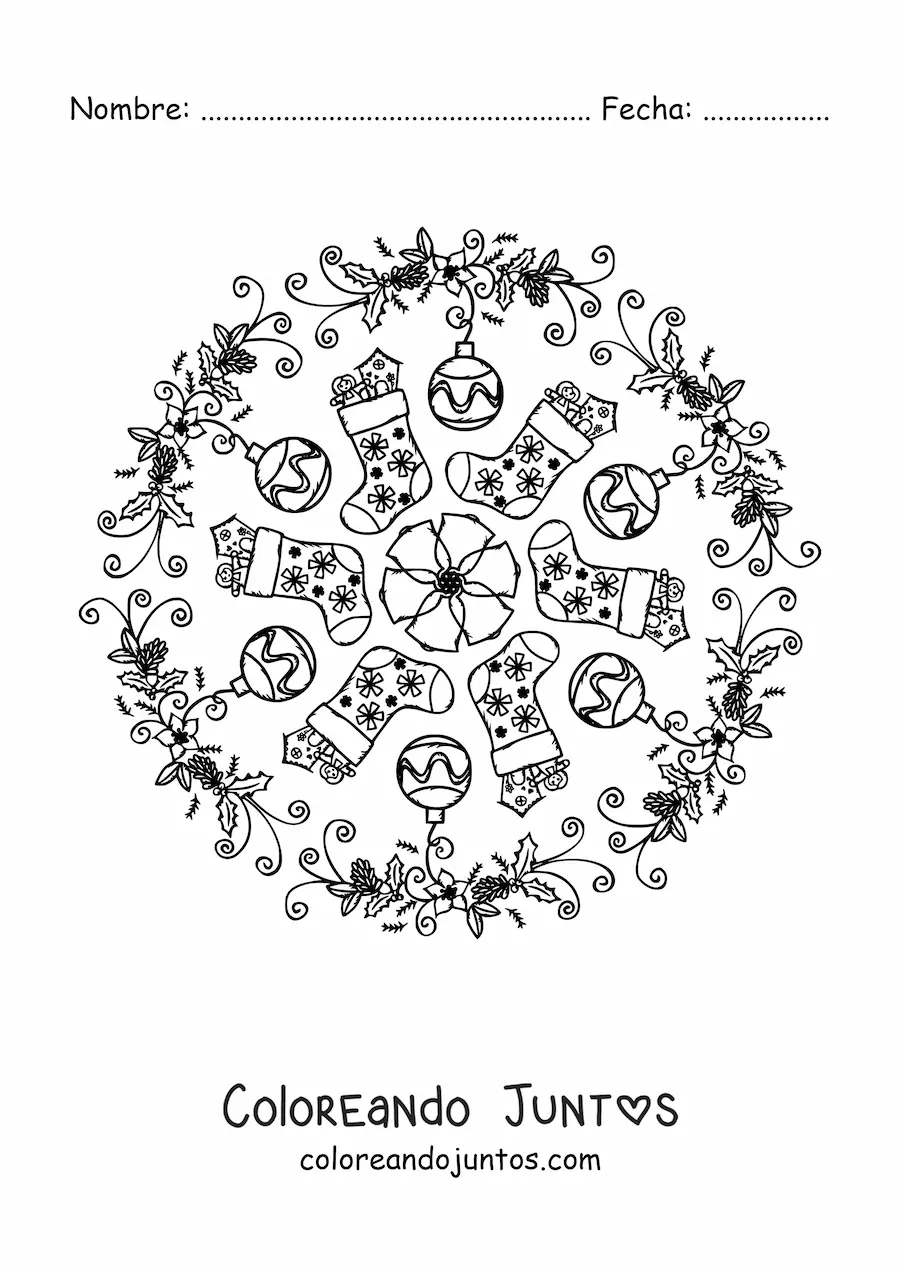 Imagen para colorear de mandala de adornos de Navidad para niños