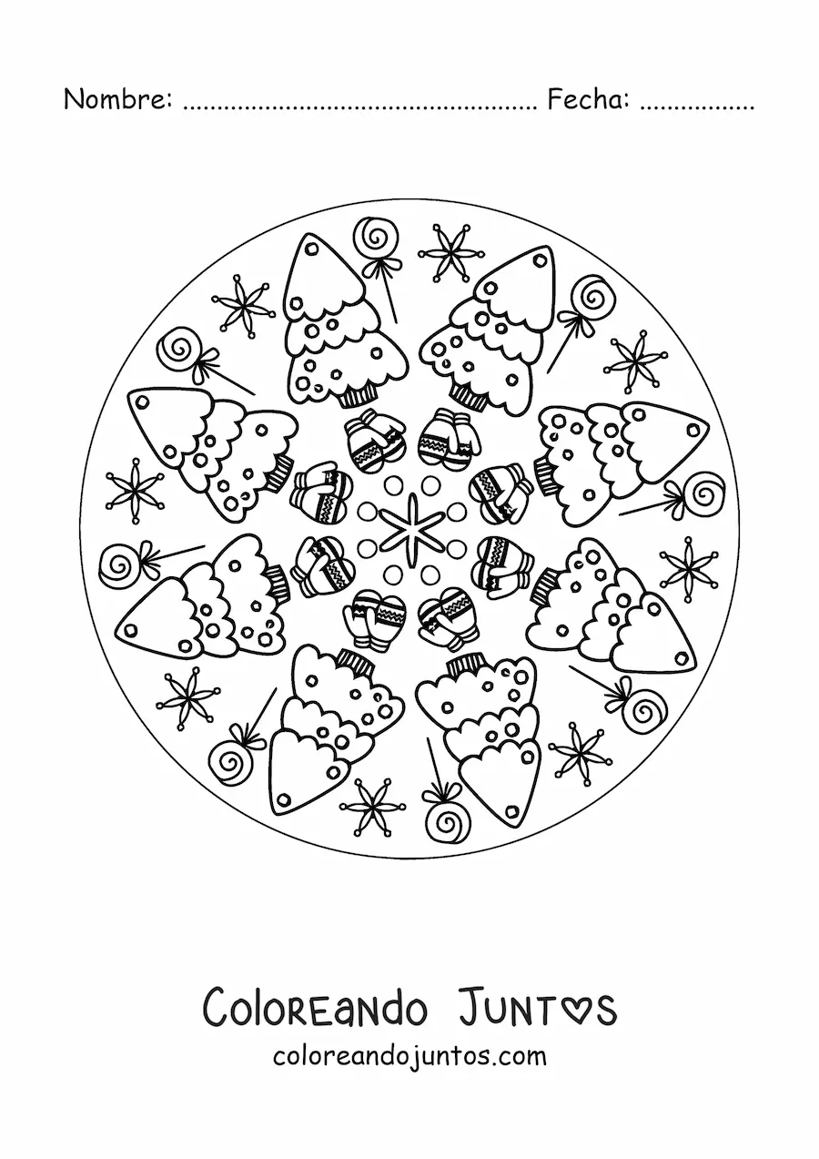 Imagen para colorear de mandala de árbol de Navidad para niños