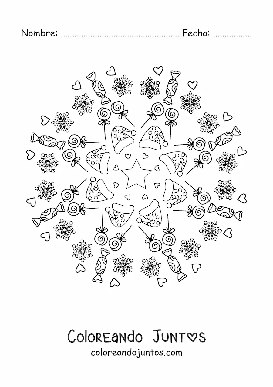 Imagen para colorear de mandala de caramelos de Navidad para niños