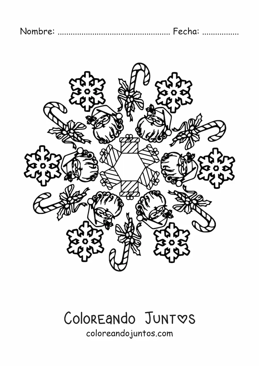 Imagen para colorear de mandala navideña de santa para niños