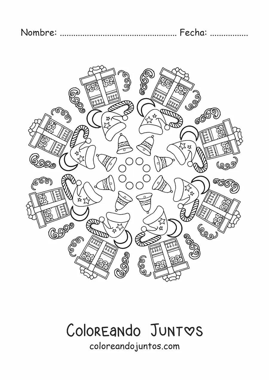 Imagen para colorear de mandala de regalos de Navidad