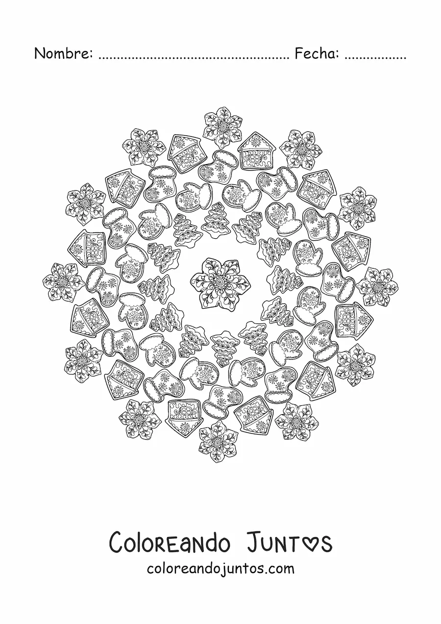 Imagen para colorear de mandala de galletas de Navidad
