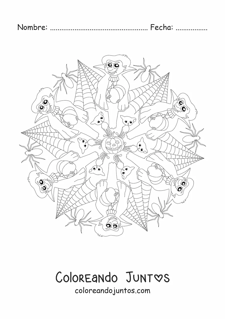 Imagen para colorear de mandala de Halloween con vampiros