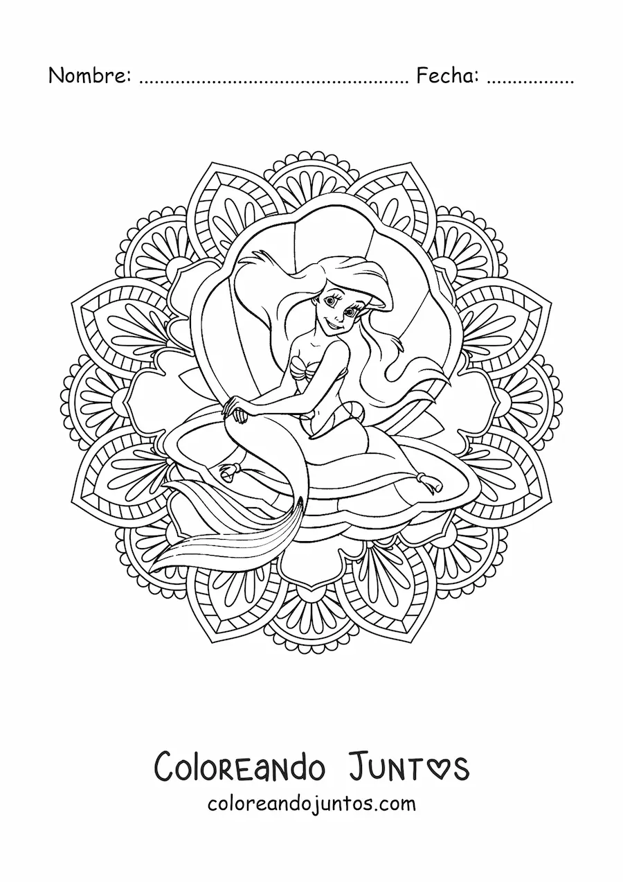 Imagen para colorear de mandala de la Sirenita de Disney