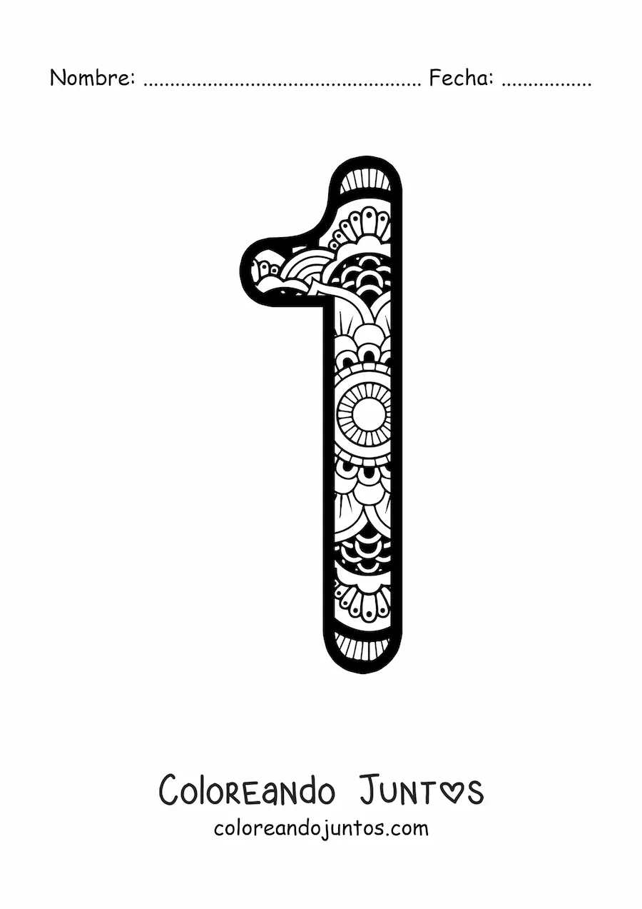 Imagen para colorear de mandala del número 1