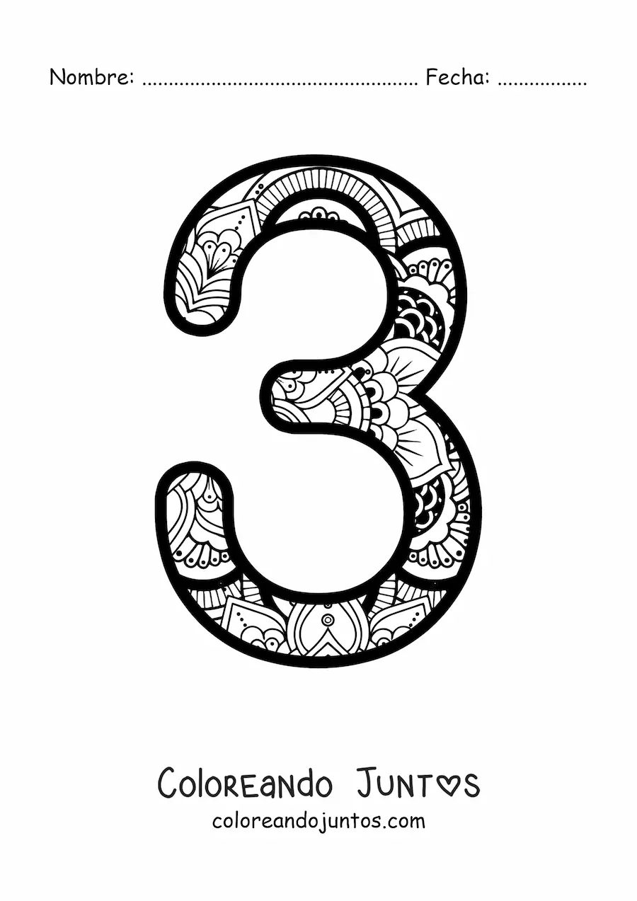 Imagen para colorear de mandala del número 3