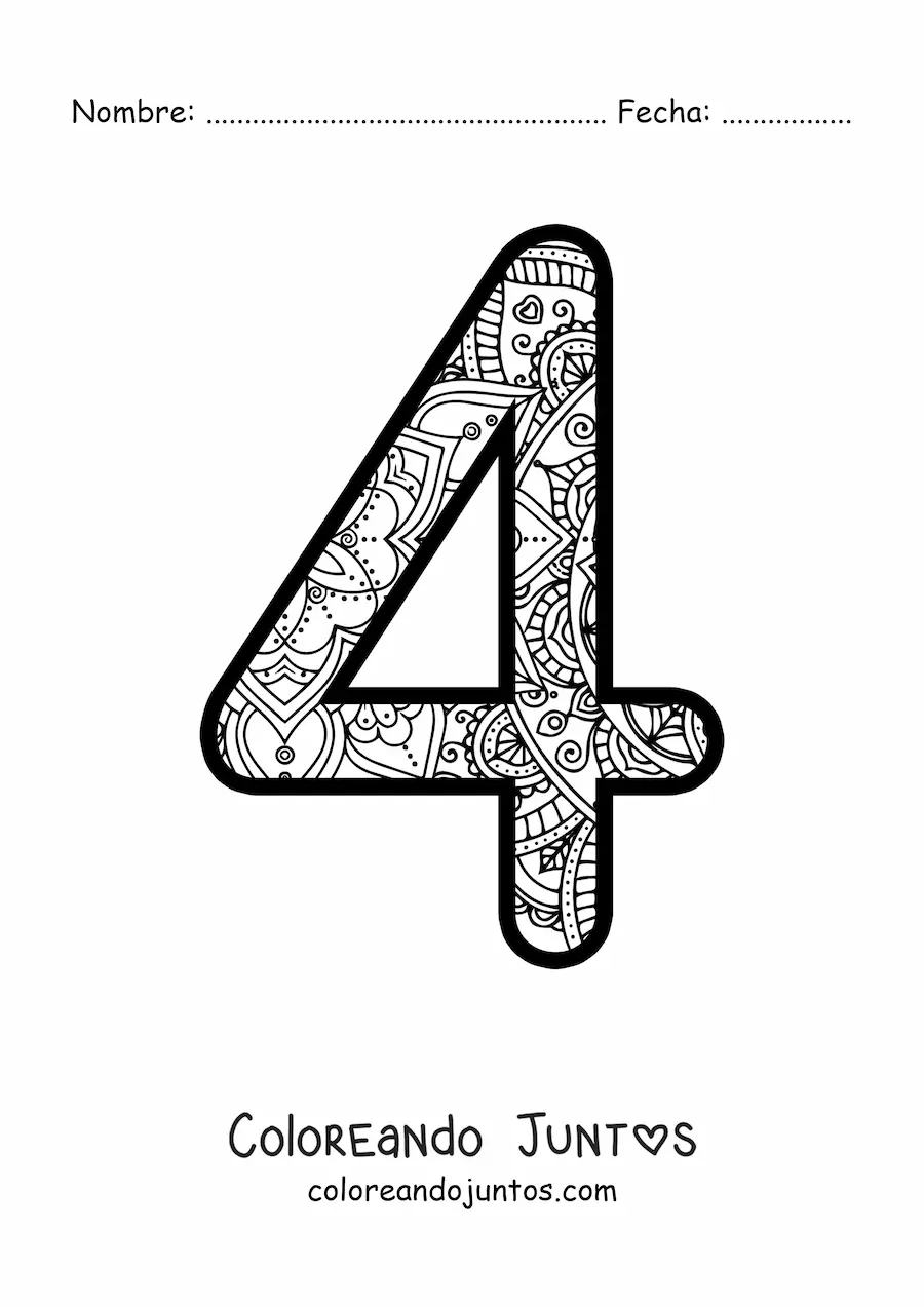 Imagen para colorear de mandala del número 4