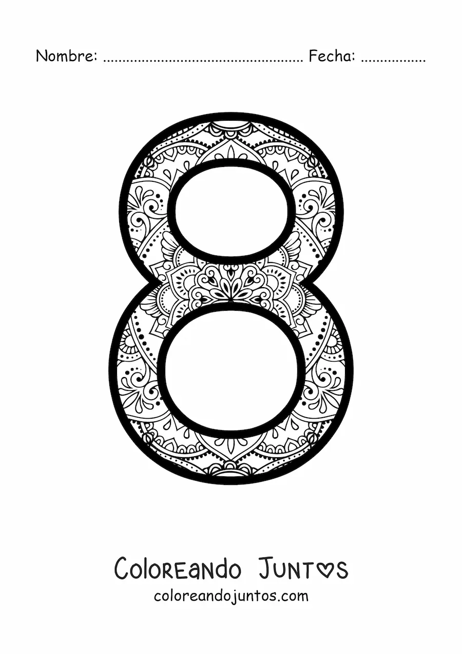Imagen para colorear de mandala del número 8