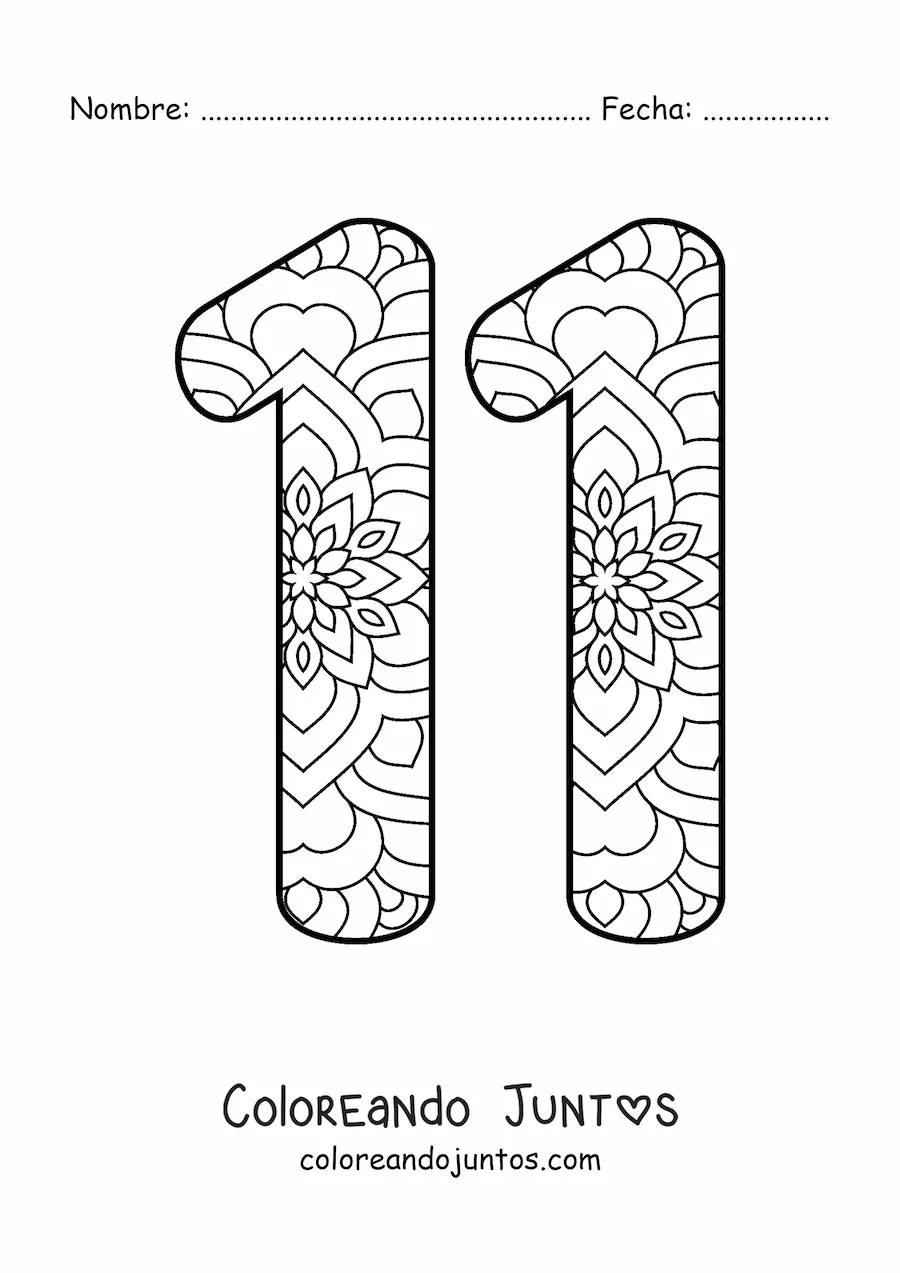 Imagen para colorear de mandala del número 11