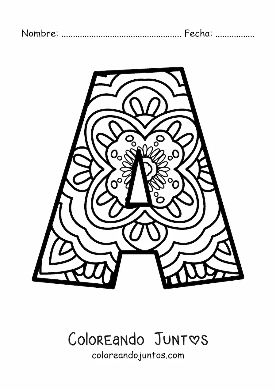 Imagen para colorear de mandala de la letra a
