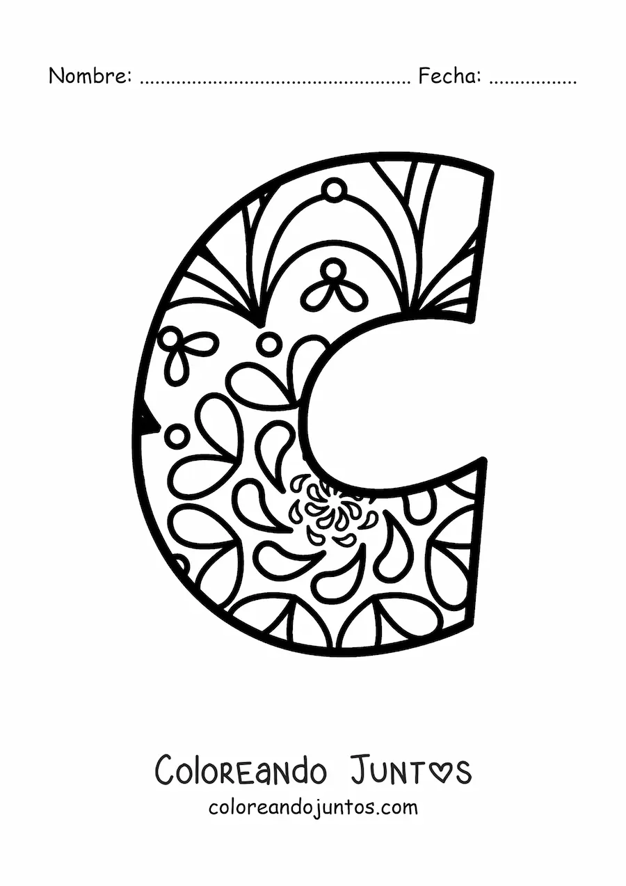 Imagen para colorear de mandala de la letra c