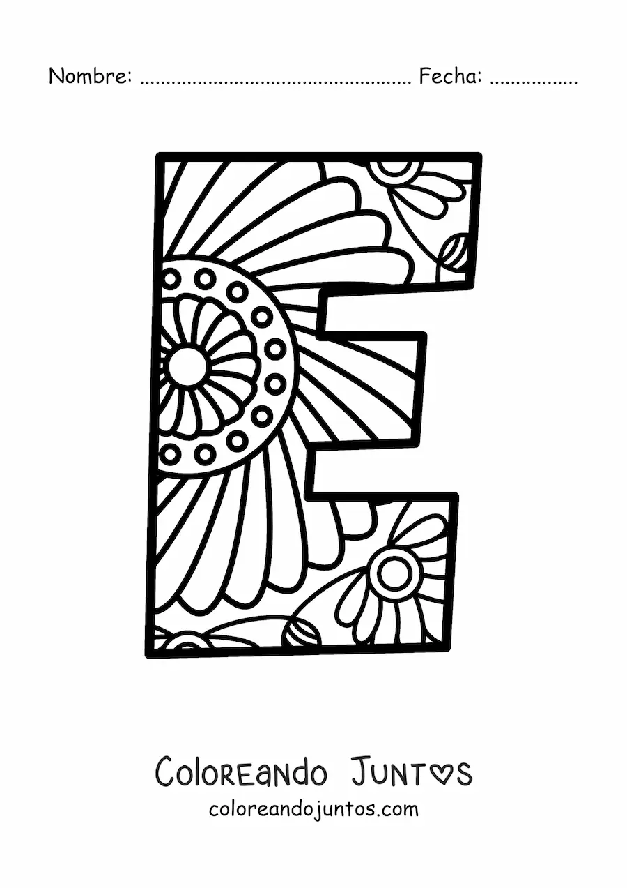Imagen para colorear de mandala de la letra e