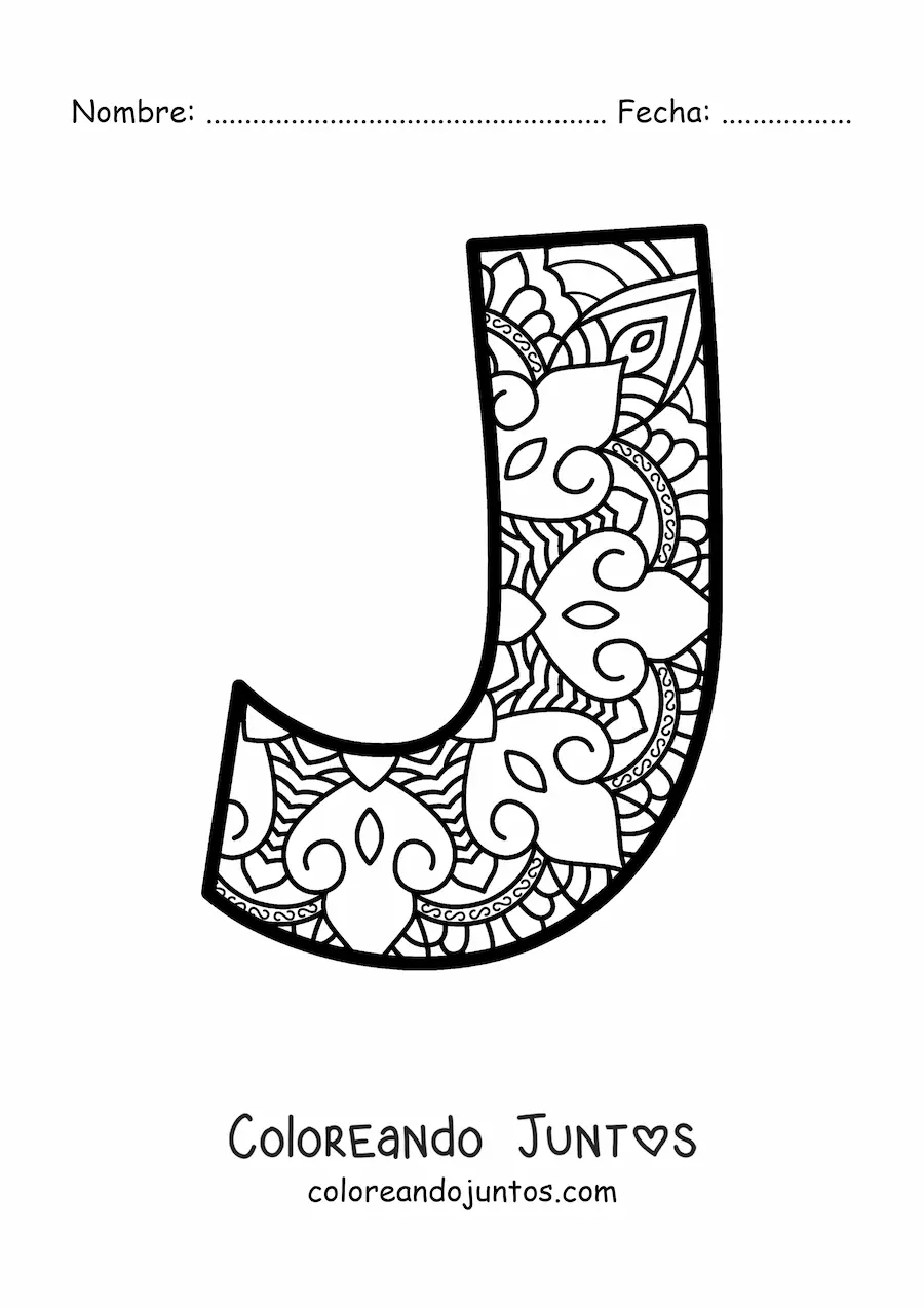 Imagen para colorear de mandala de la letra j