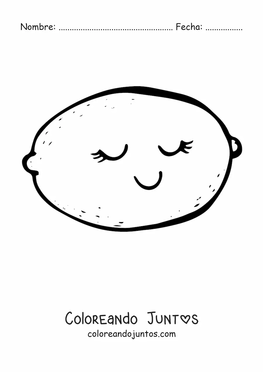 Imagen para colorear de un limón animado kawaii con ojos cerrados