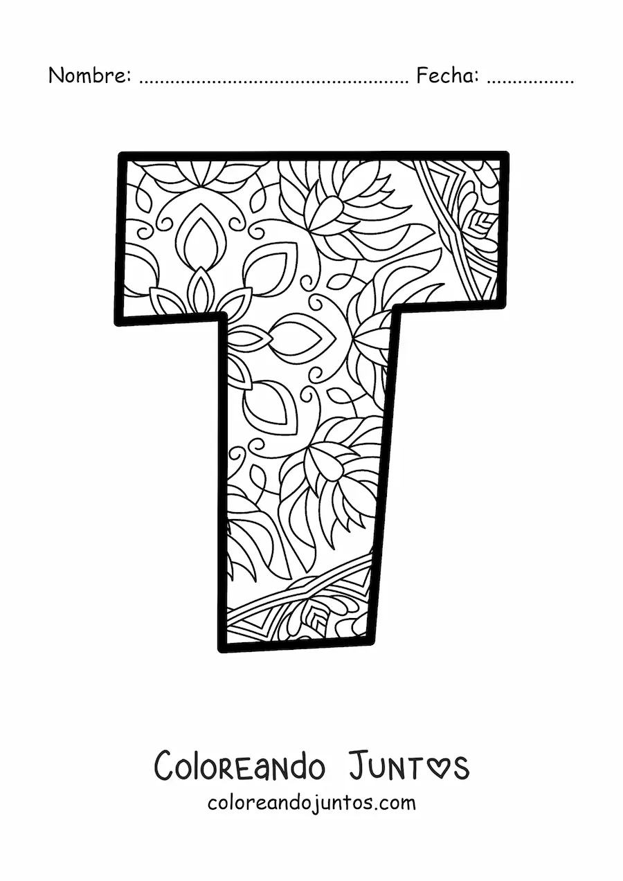 Imagen para colorear de mandala de la letra t