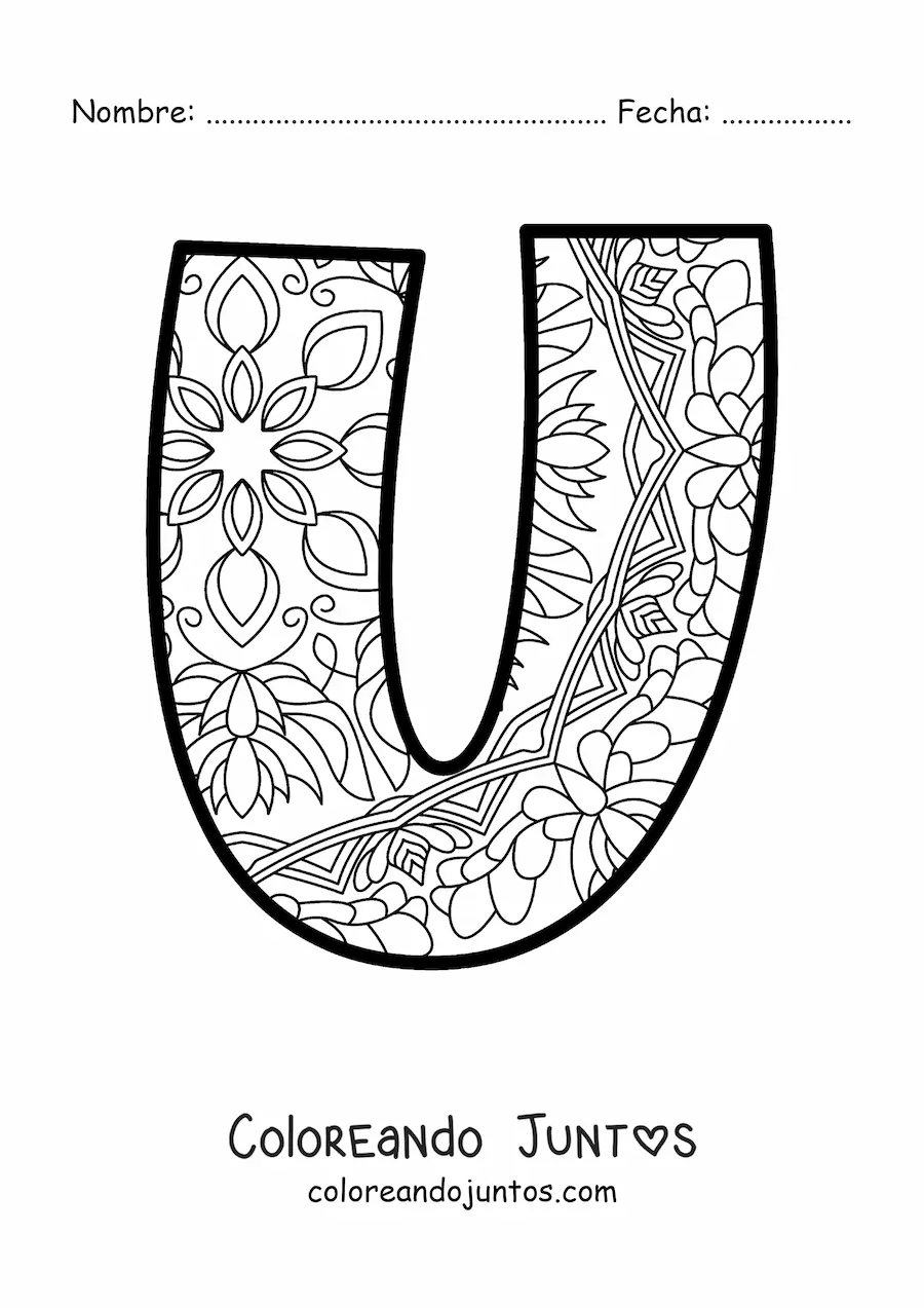 Imagen para colorear de mandala de la letra u