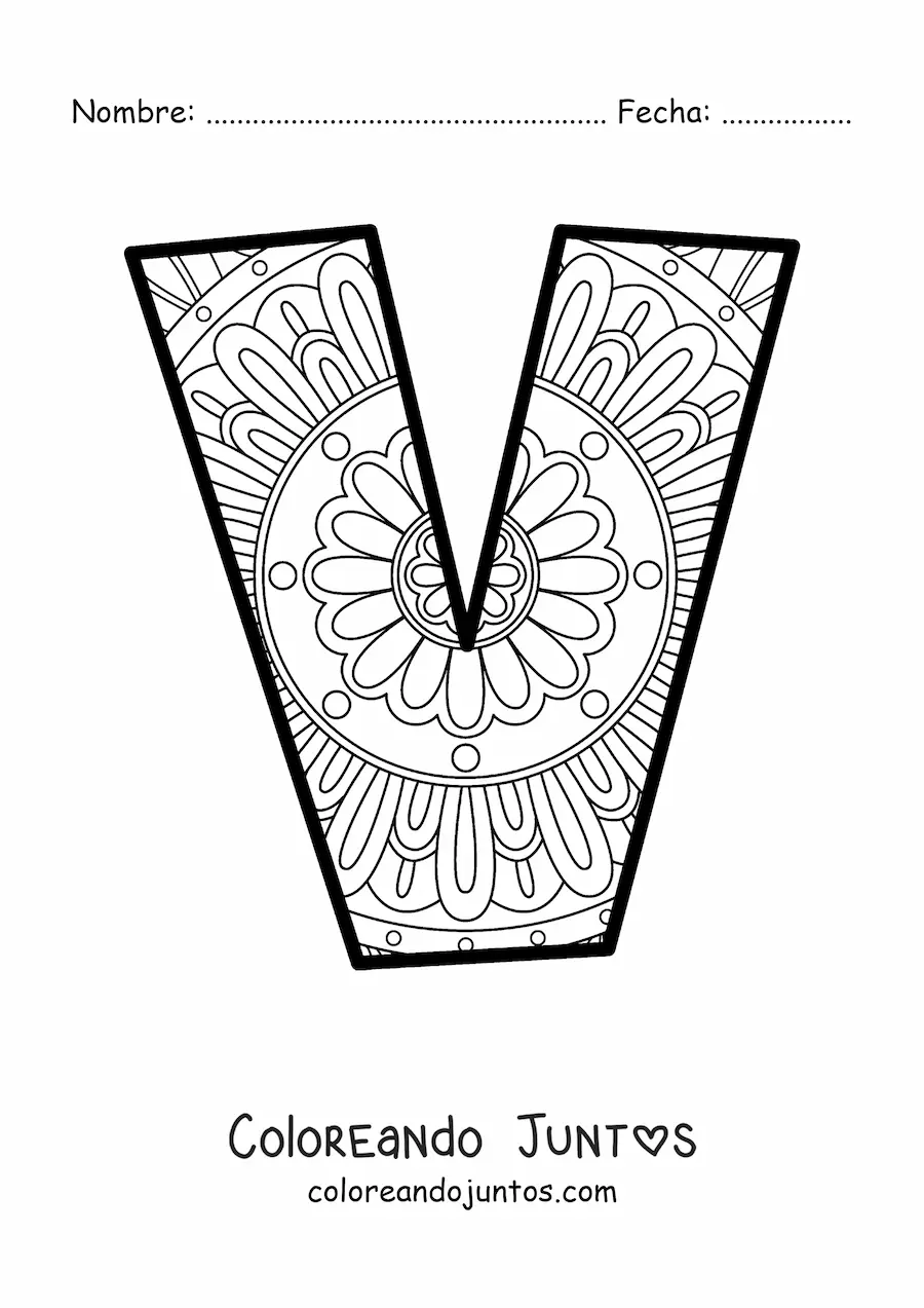Imagen para colorear de mandala de la letra v