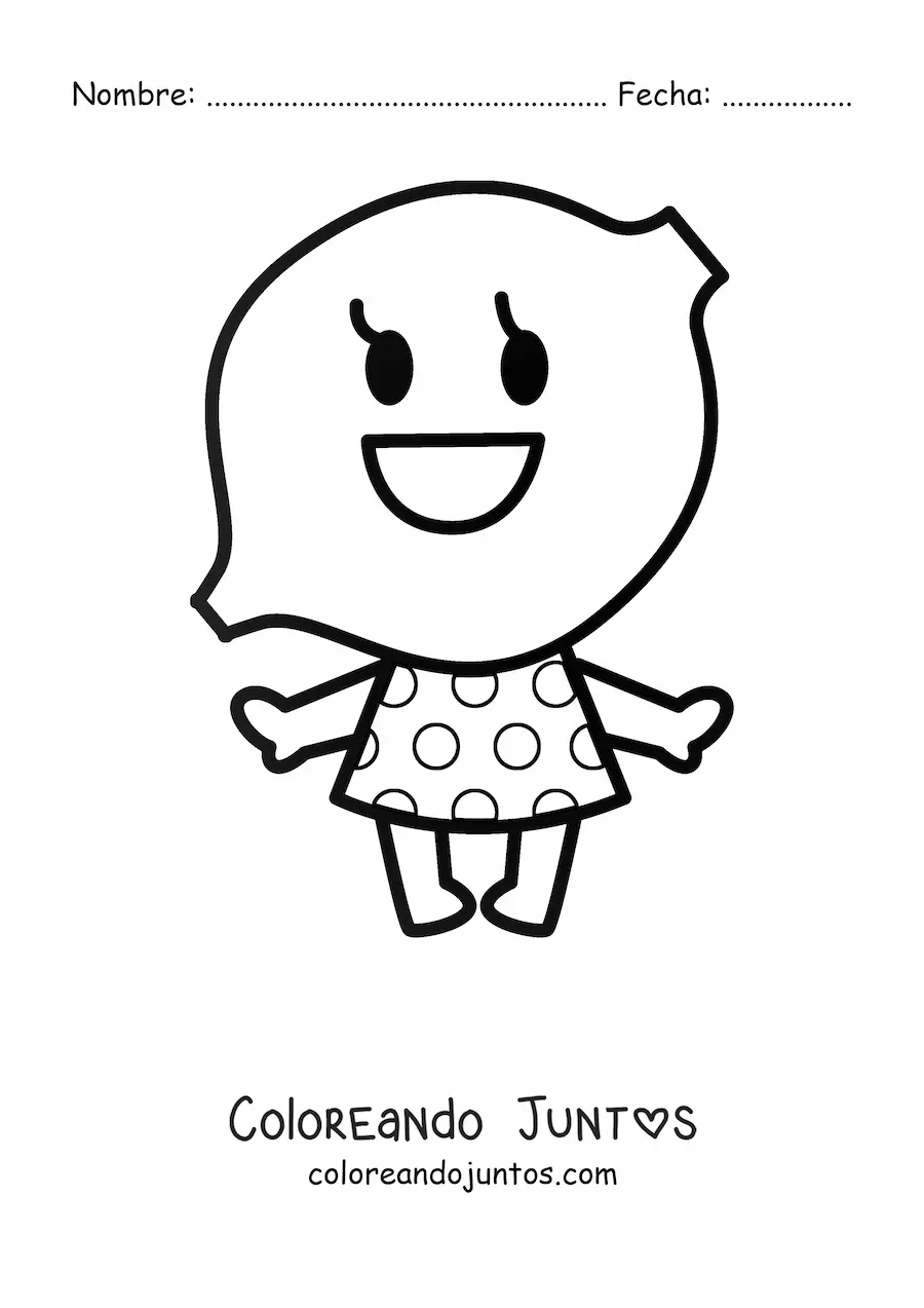 Imagen para colorear de un limón animado con vestido