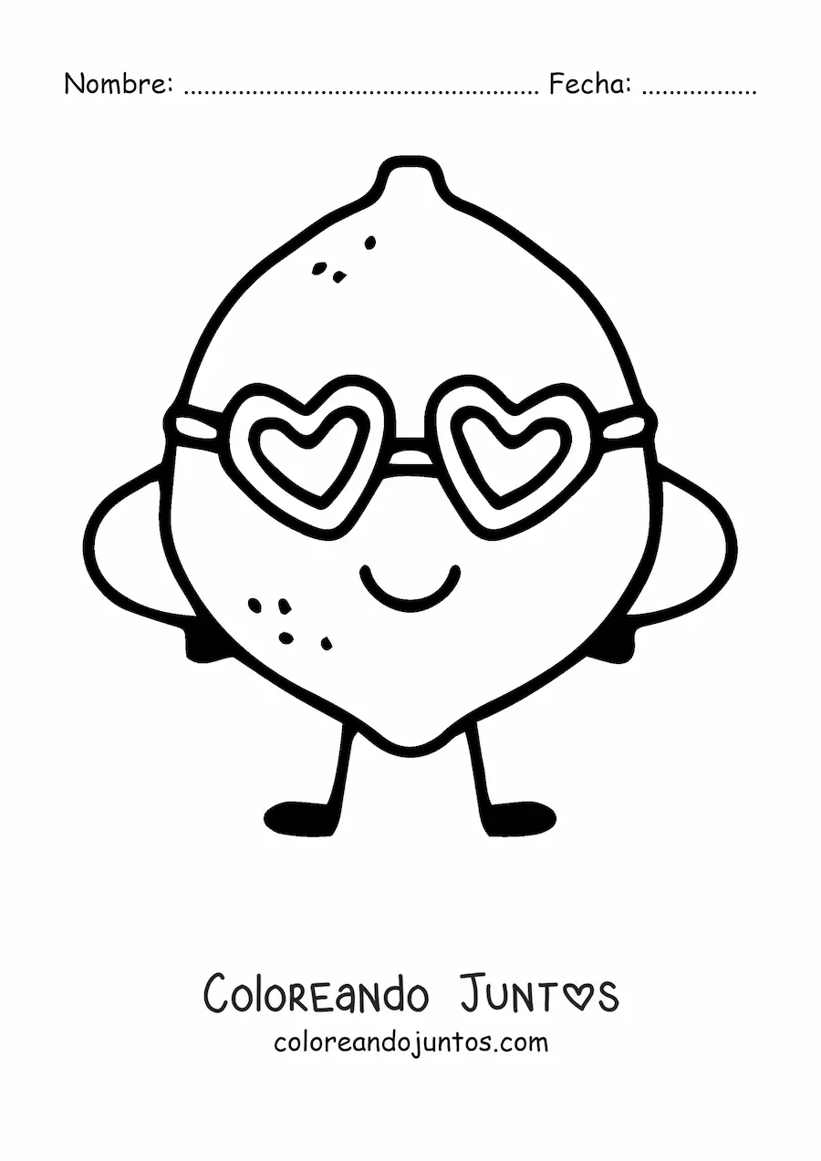 Imagen para colorear de un limón animado sonriendo con lentes de sol