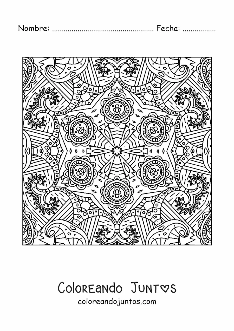 Imagen para colorear de mandala cuadrada estilo Zentangle