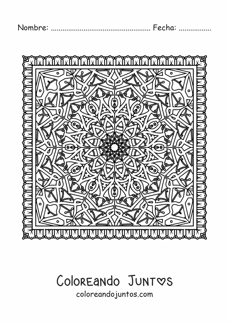 Imagen para colorear de mandala cuadrada difícil