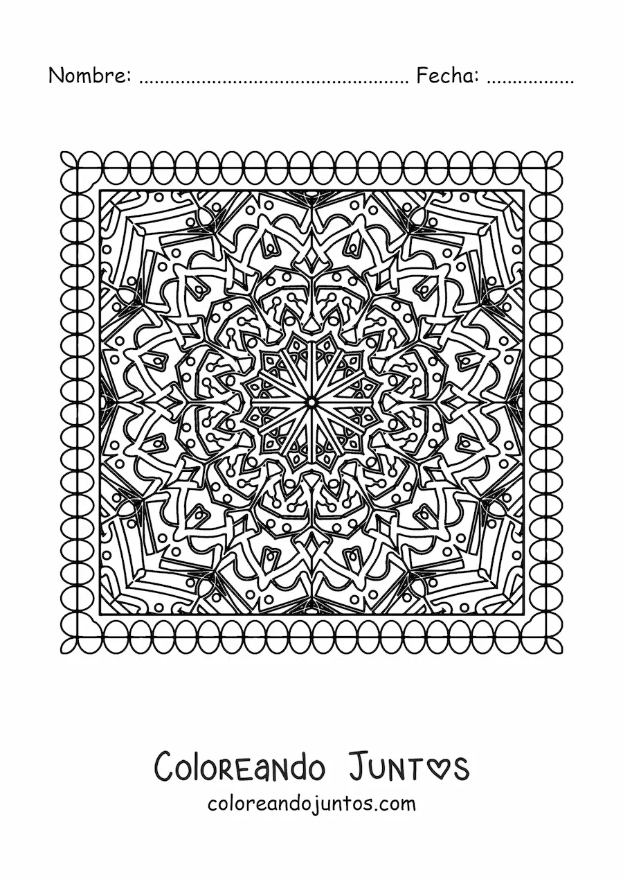 Imagen para colorear de mandala cuadrada difícil