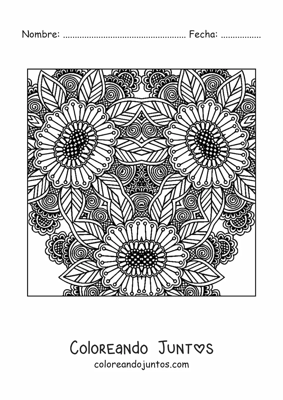 Imagen para colorear de mandala cuadrada floral