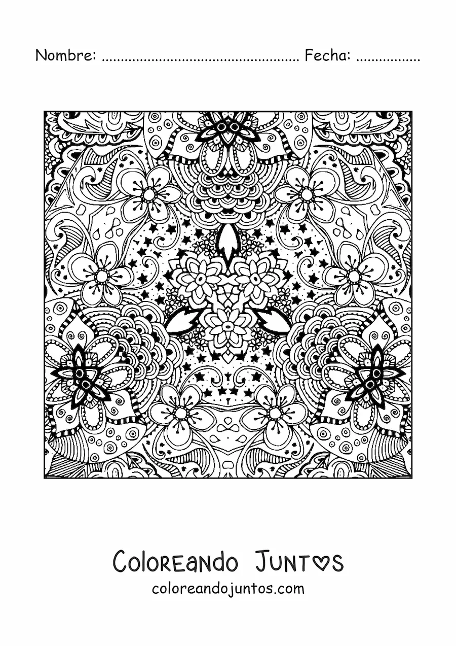Imagen para colorear de mandala cuadrada floral