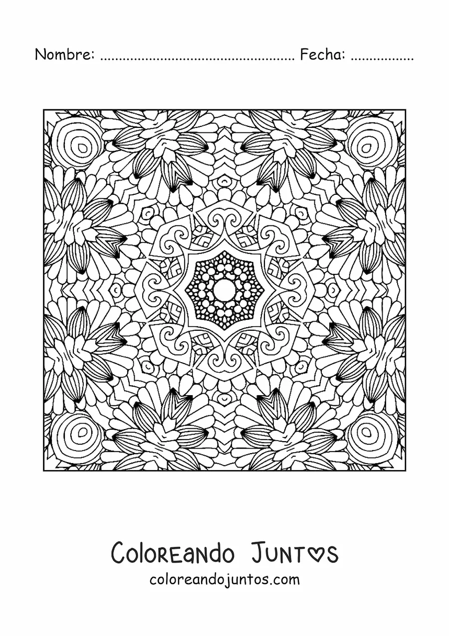 Imagen para colorear de mandala cuadrada para relajarse