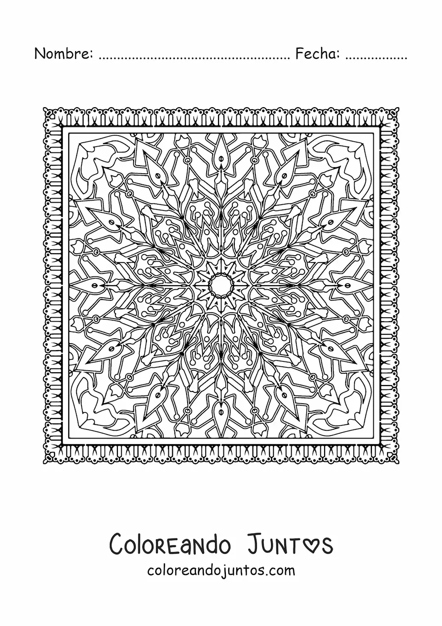 Imagen para colorear de mandala cuadrada