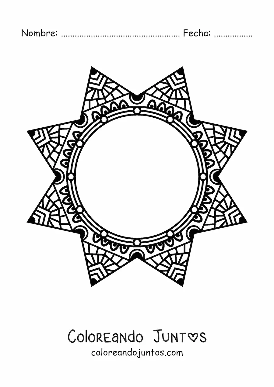 Imagen para colorear de mandala circular con forma de estrella