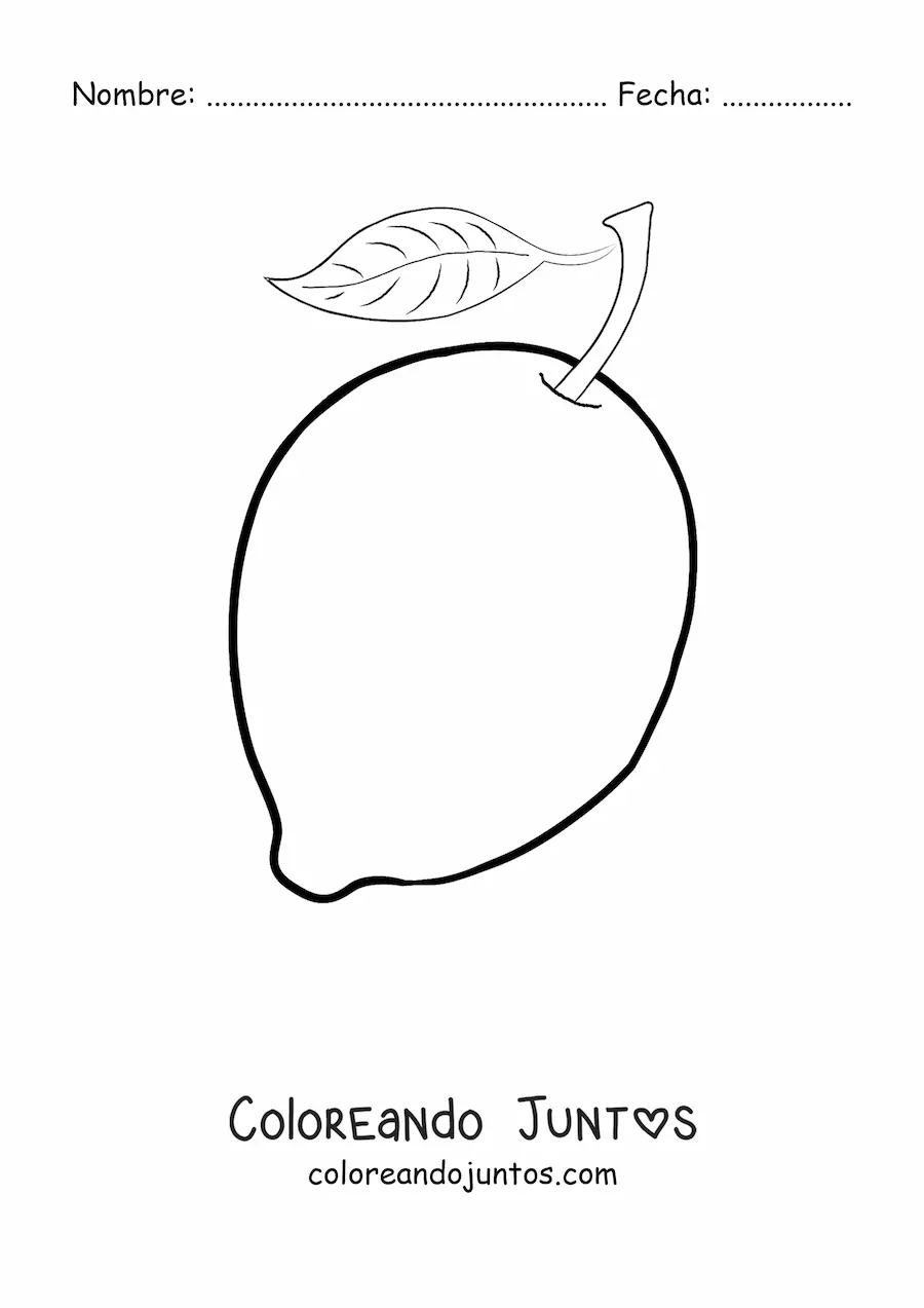 Imagen para colorear de un limón entero con hoja