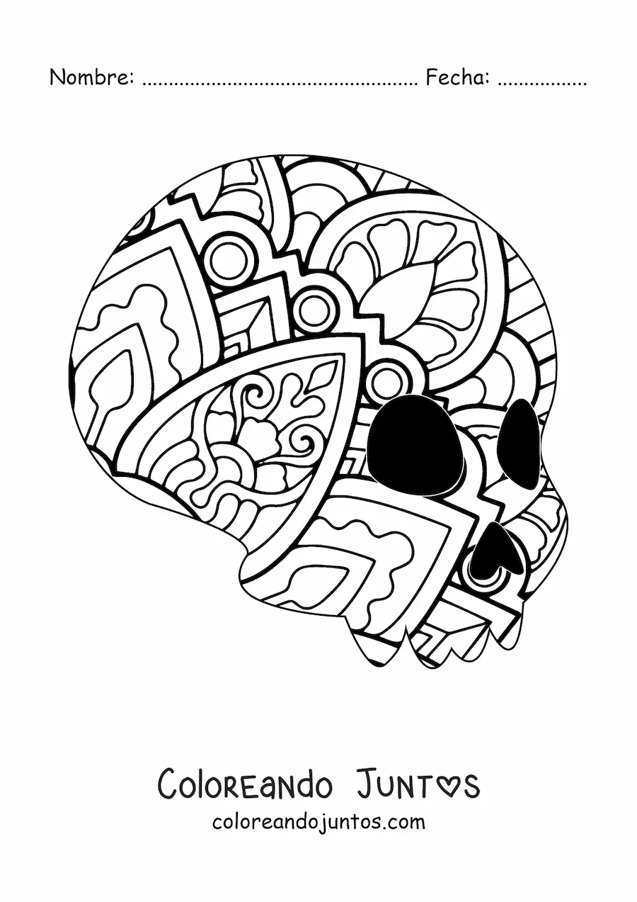 Imagen para colorear de mandala de calavera fácil