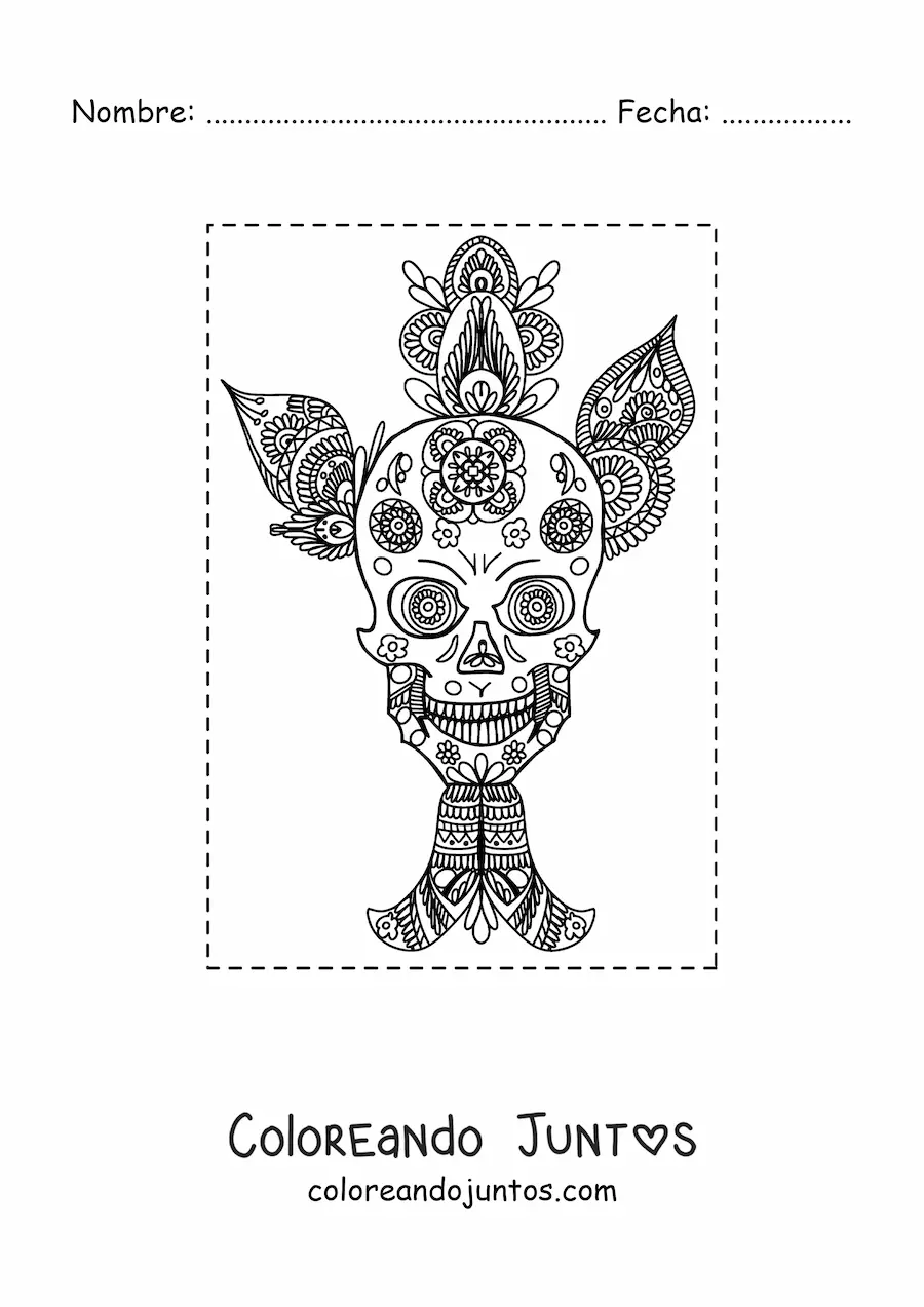 Imagen para colorear de mandala de calavera estilo Zentangle