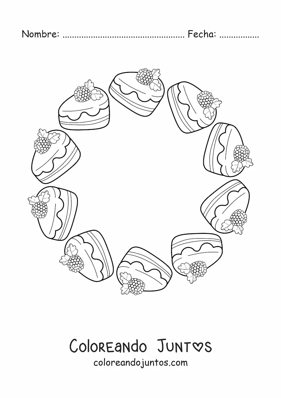 Imagen para colorear de mandala kawaii de rebanadas de pastel