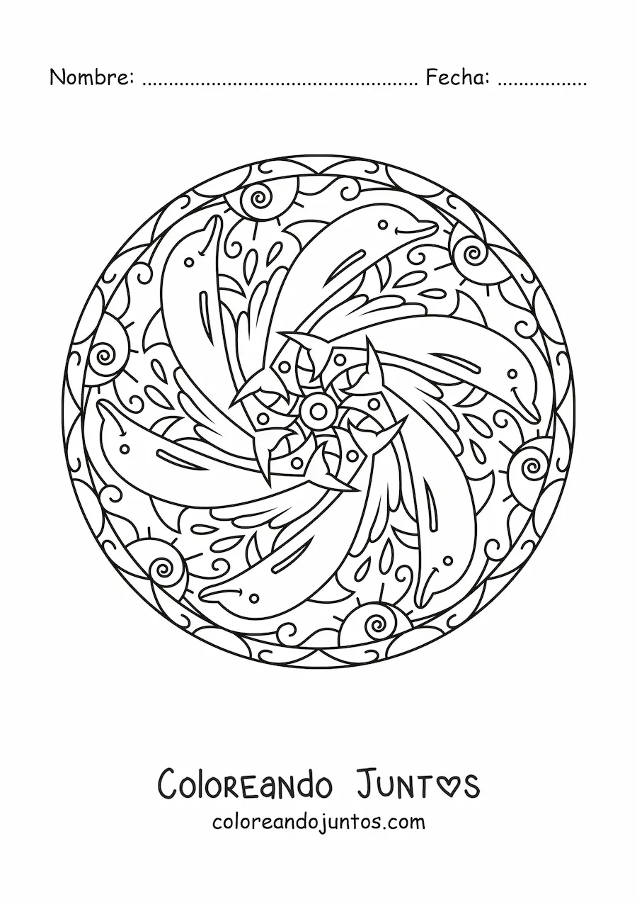 Imagen para colorear de mandala de delfines