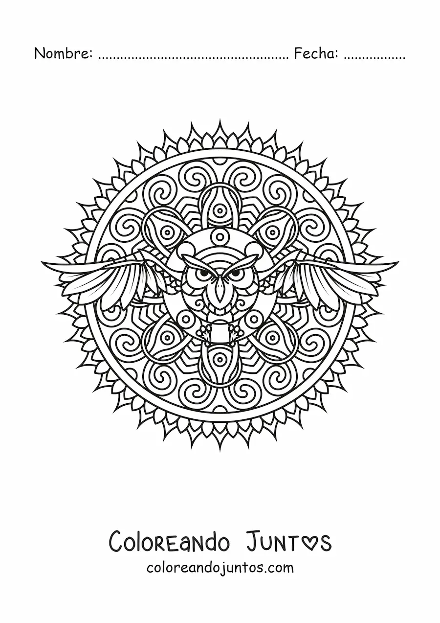 Imagen para colorear de mandala de búho
