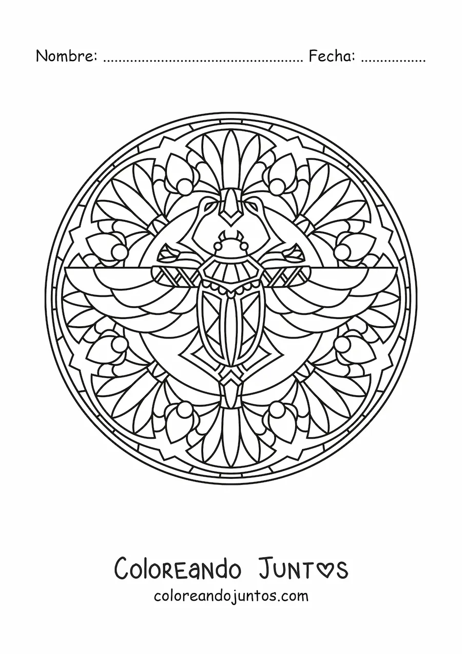 Imagen para colorear de mandala de escarabajo